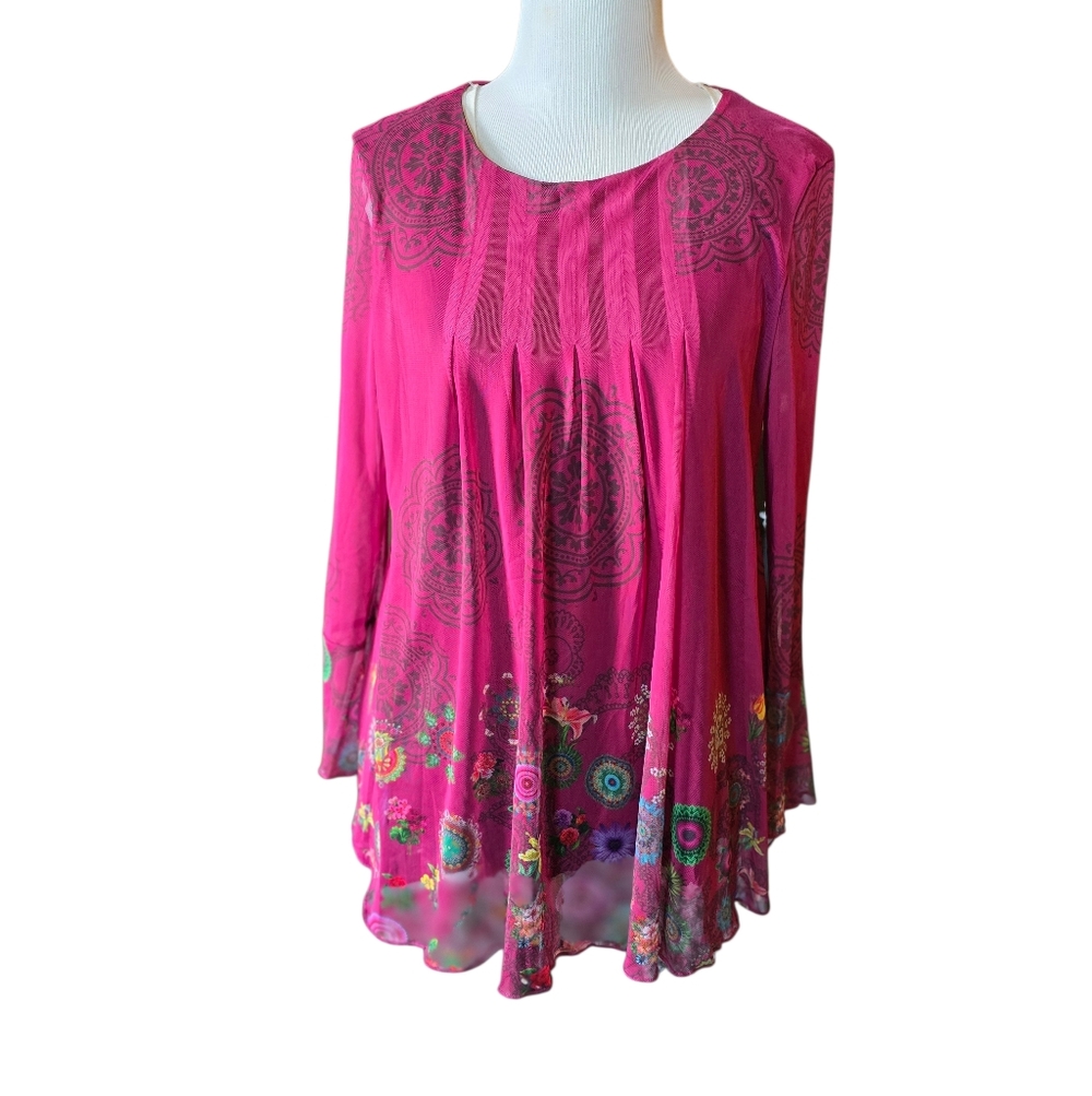 Desigual Women's Chruse Long Sleeve Shirt Pink Whimsigoth Y2K Size Small - Picture 3 of 7